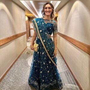Elegant Blue Embroidered Sari